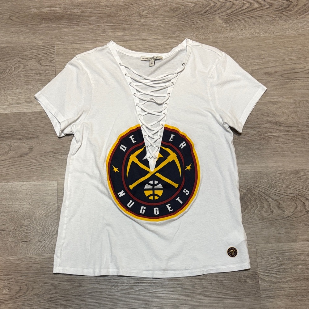 Express White Lace-Up Denver Nuggets Tee